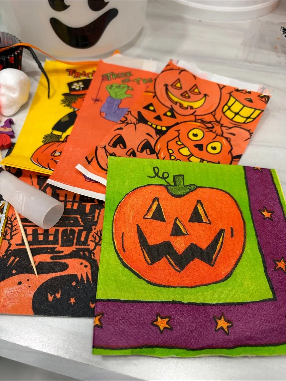 McDonald's vintage Halloween Ghost Bucket with craft supplies!
